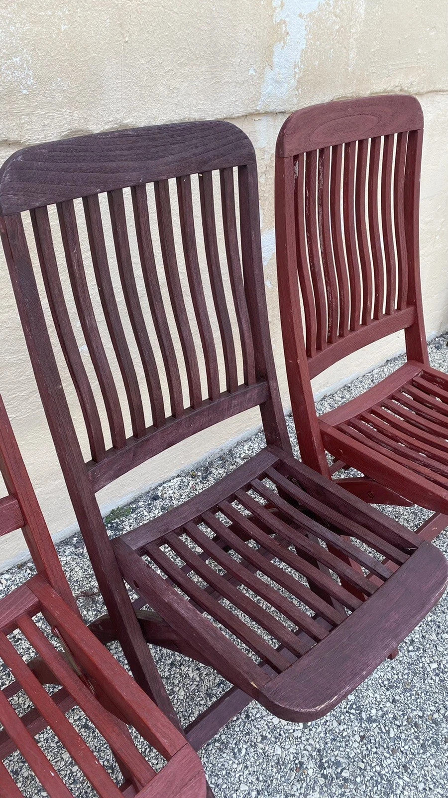 Slatted Teak Wood Garden Patio Folding Chairs by Outdoor Classics - Set of 4