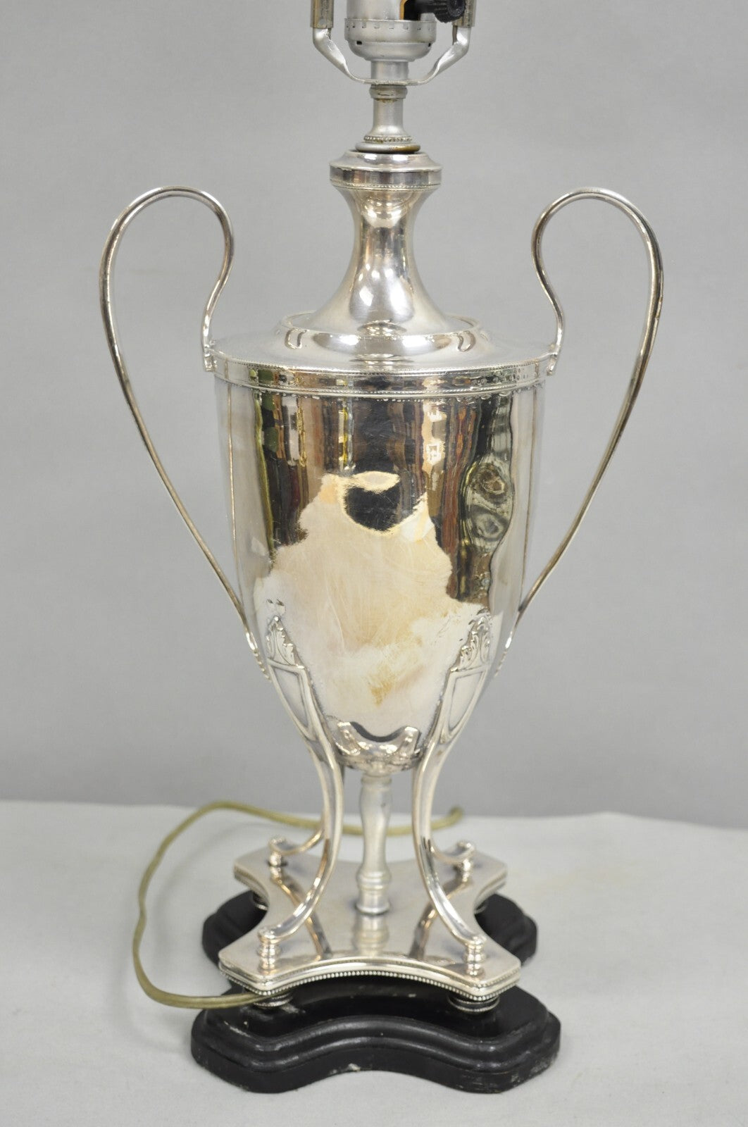 Vintage English Georgian Silver Plated Urn Trophy Cup Samovar Table Lamp