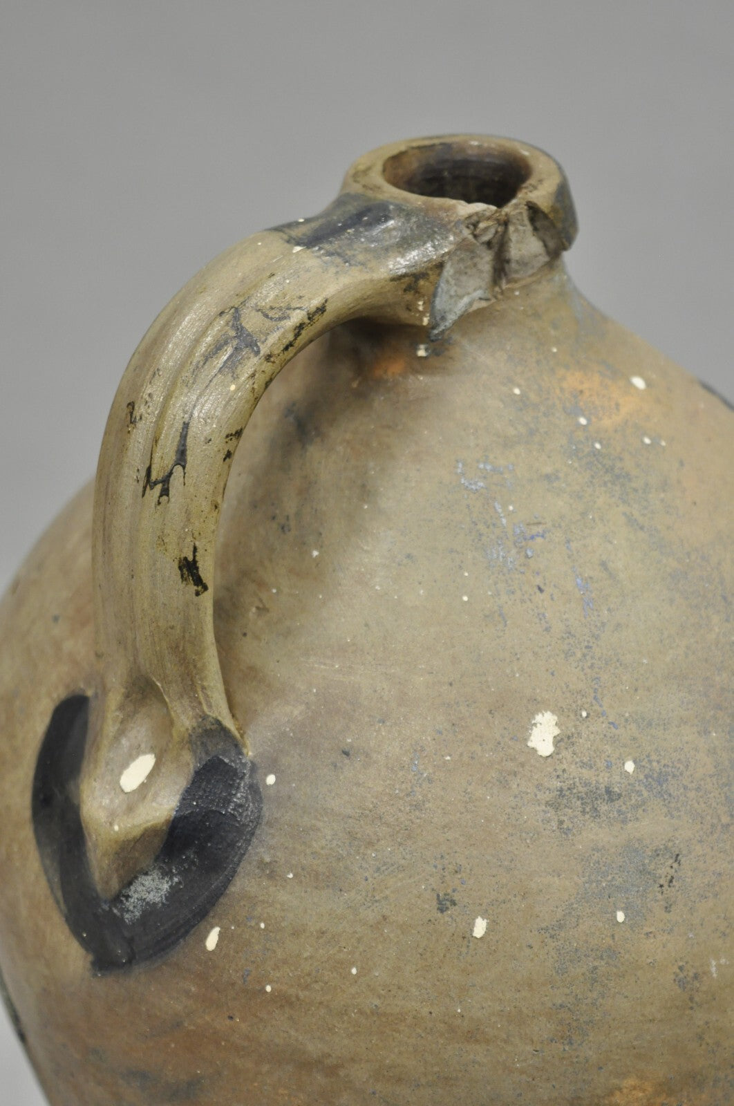 Antique American Primitive Stoneware Salt Glazed Jug Cobalt Flower By Eaton NJ
