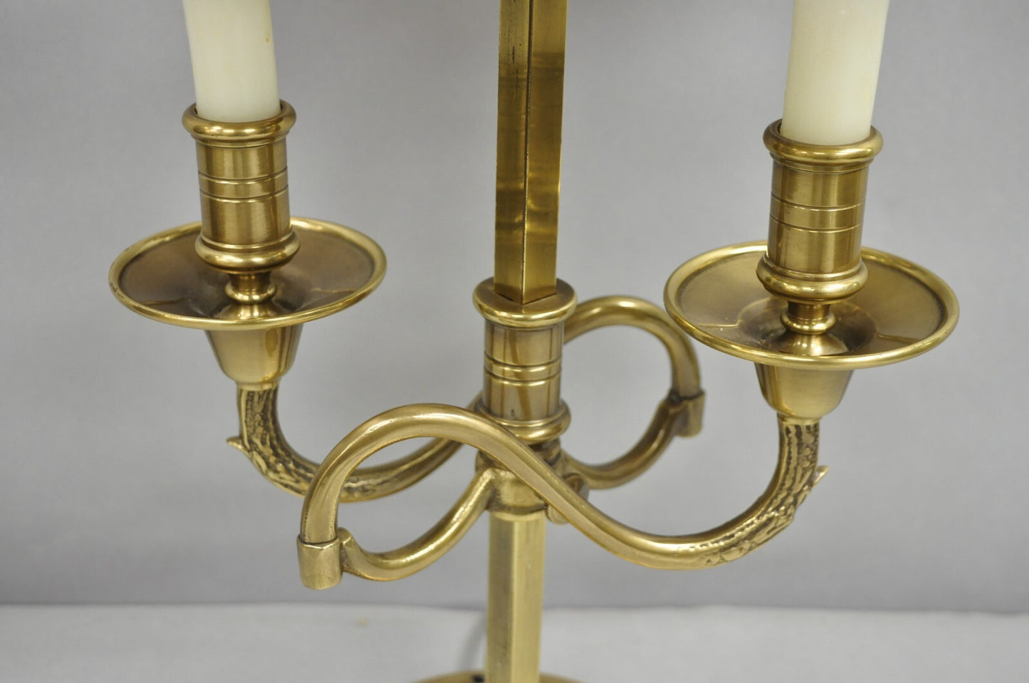 Vintage French Directoire Brass Scroll Arm Tole Metal Bouillotte Desk Table Lamp