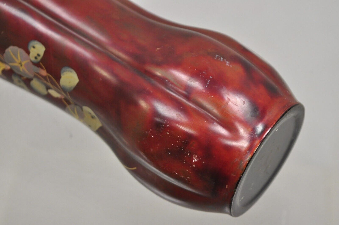 Vintage Occupied Japan Bronze Metal Red Lacquered Bulbous Pitcher by Marumi