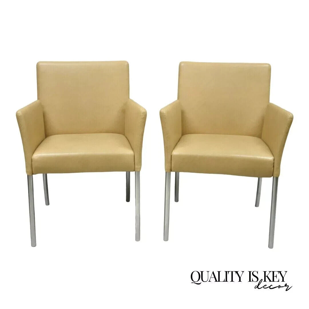 Coalesce Steelcase Beige Leather Model 1510 Switch Guest Arm Chair (A) - a Pair