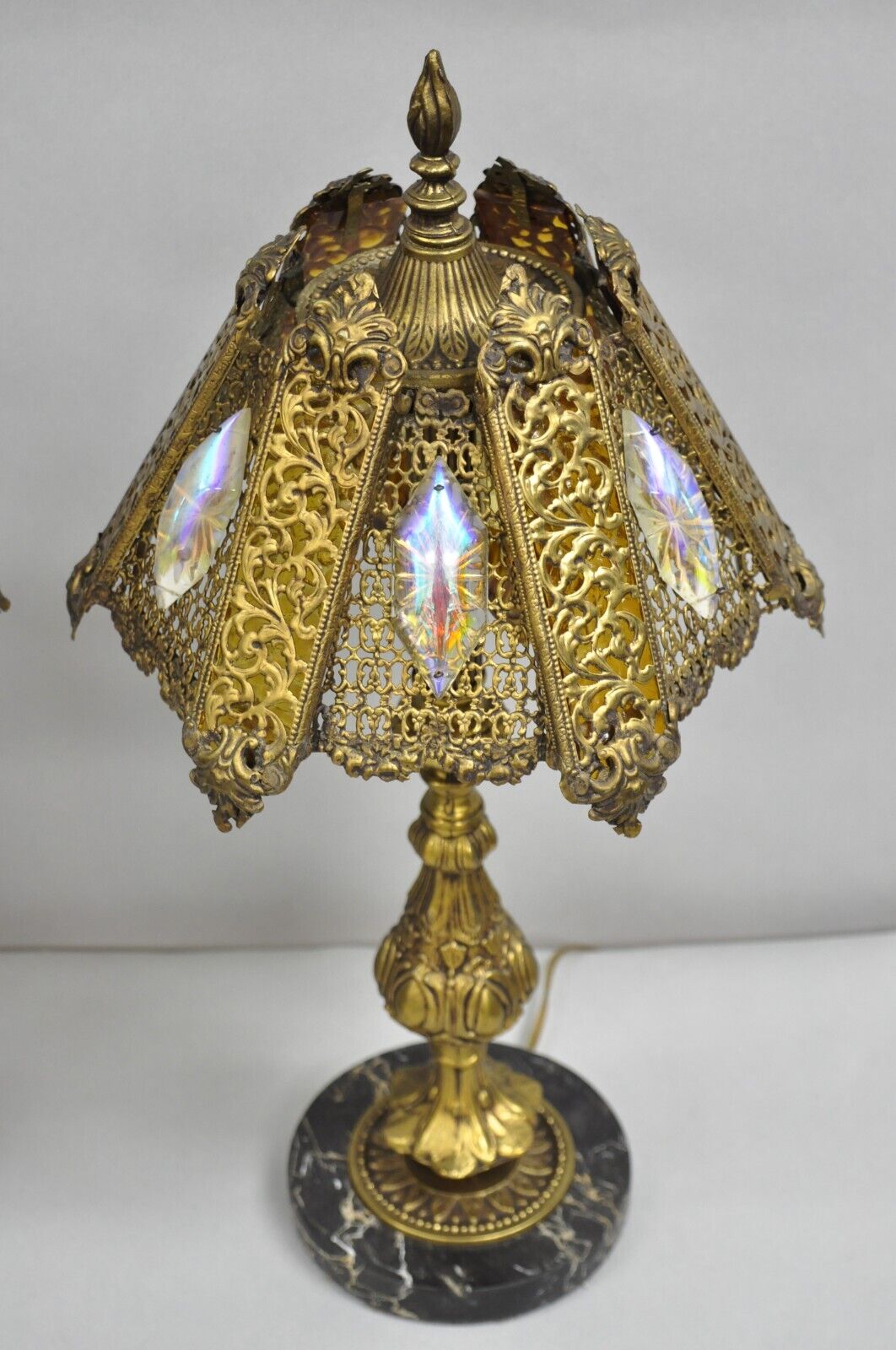 Vintage Hollywood Regency Loevsky & Loevsky Style Small Gold Table Lamps - Pair