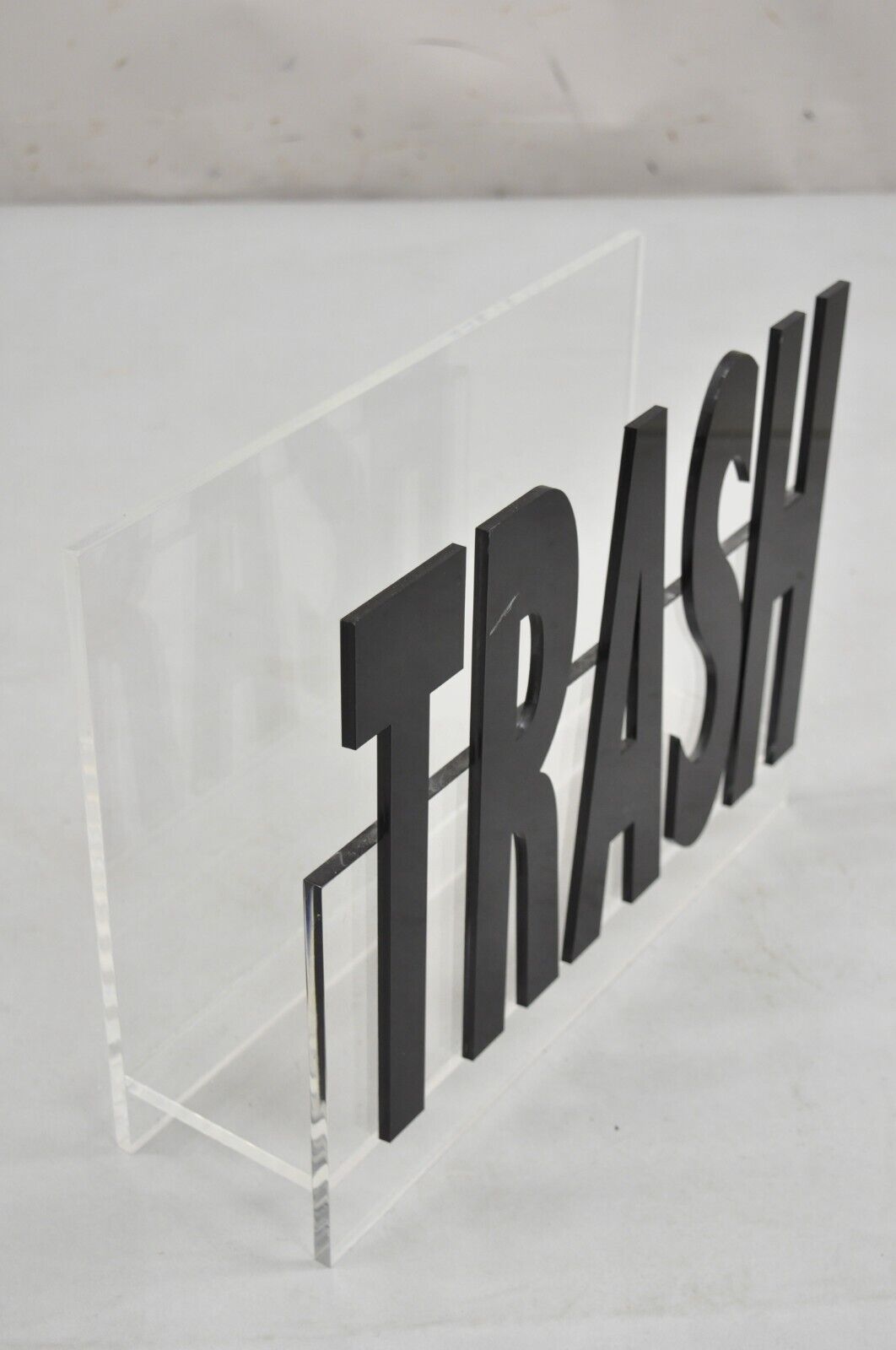 Vintage Mid Century Modern Pop Art "Trash" Lucite Acrylic Magazine Rack Stand