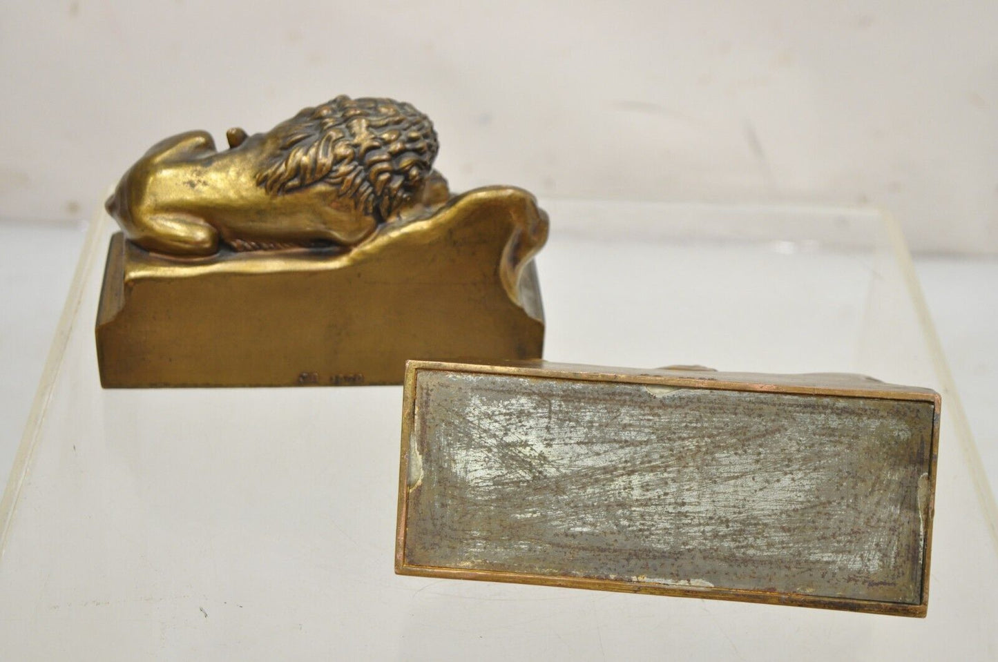 Antique Swiss Guard Bronze Lion Bookends Helvetiorum Fidei AC Virtuti "JB 1570"