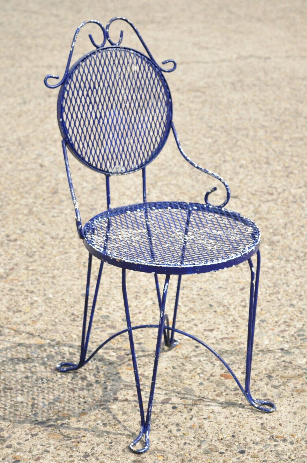 Victorian Style Blue Wrought Iron Small Garden Bistro Dining Chairs - Set of 4