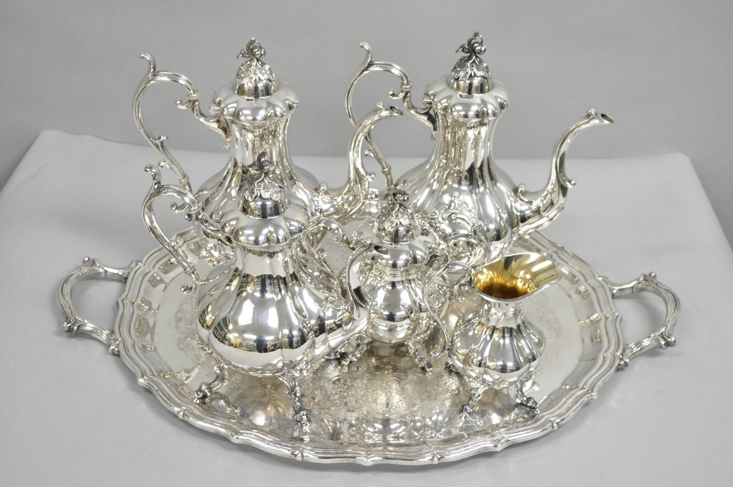 Antique Reed & Barton Winthrop Silver Plated Tea Set w/ Webster Wilcox Tray