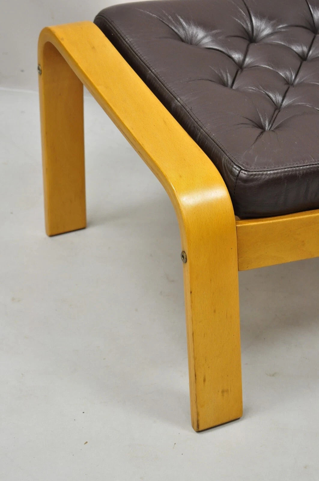 Vintage Noboru Nakamura Poang for Ikea Bentwood Brown Leather Footstool Ottoman