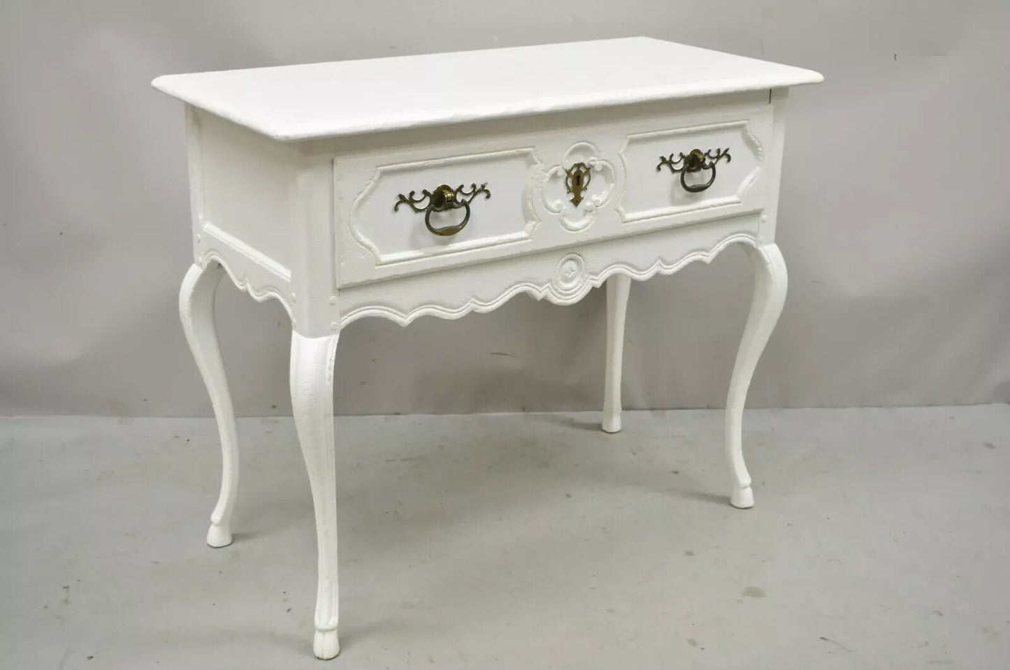 Vintage Baker French Country Regency Hoof Foot White One Drawer Console Table