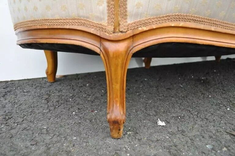 Antique French Louis XV Style Carved Walnut Gold Upholstered Sofa Canape