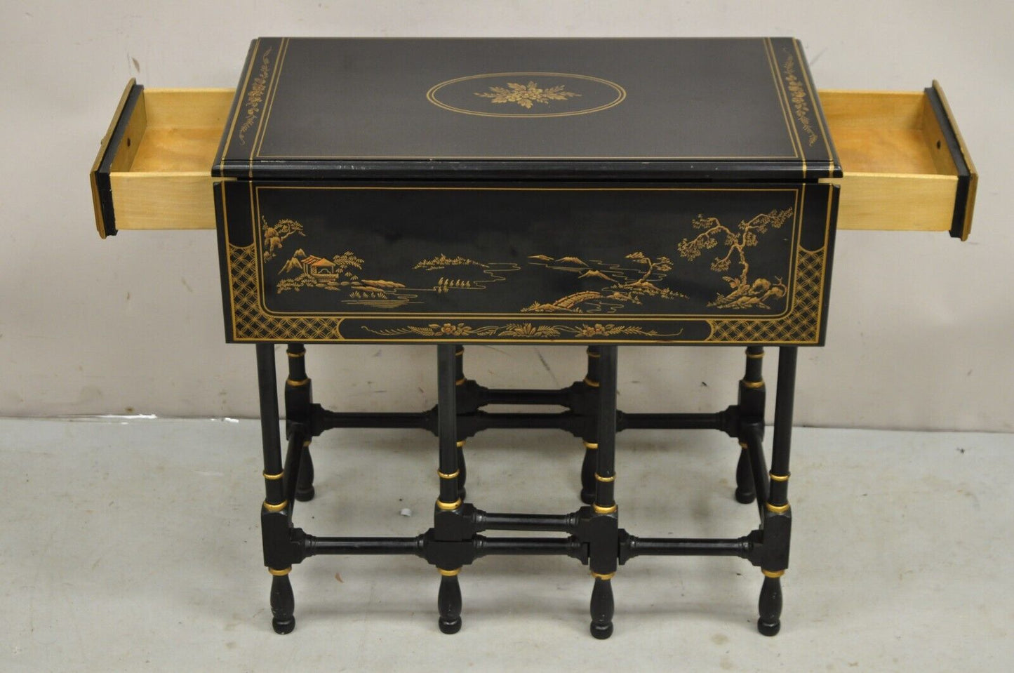 Drexel Et Cetera Asian Chinoiserie Black Lacquer Small Gateleg Side Table