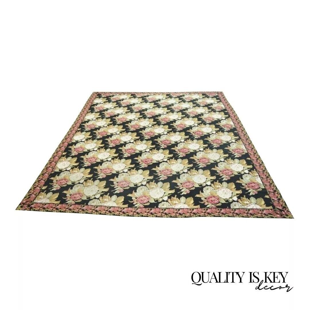 Antique Large 164"x120" American Art Nouveau Floral Hand Hooked Wool Rug Carpet