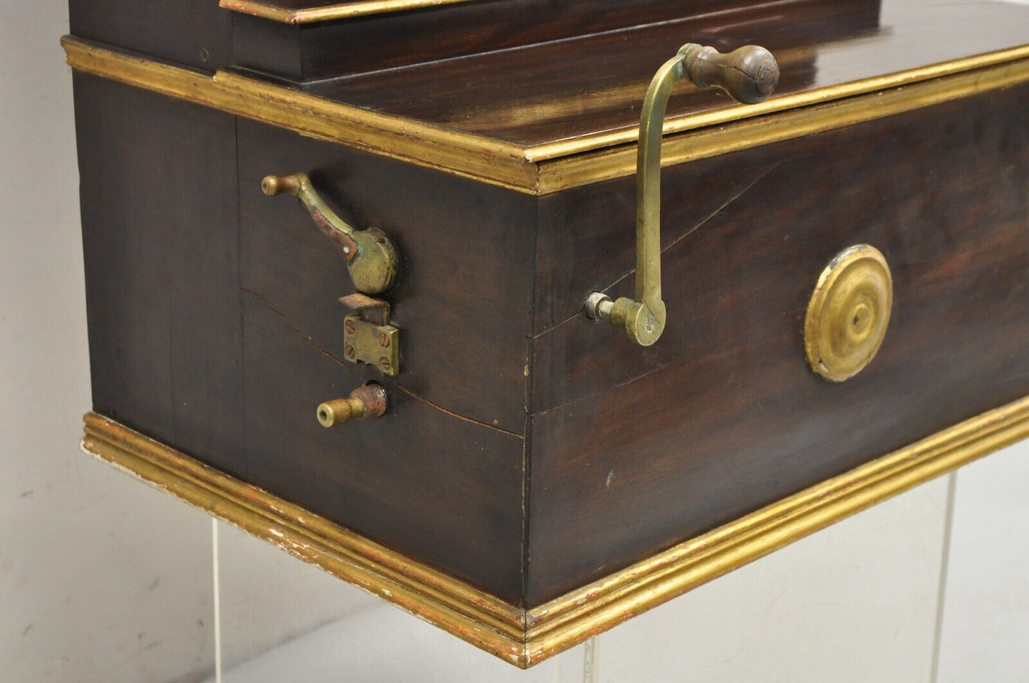 Antique English Victorian Hand Crank Mahogany Case Portable Upright Barrel Piano