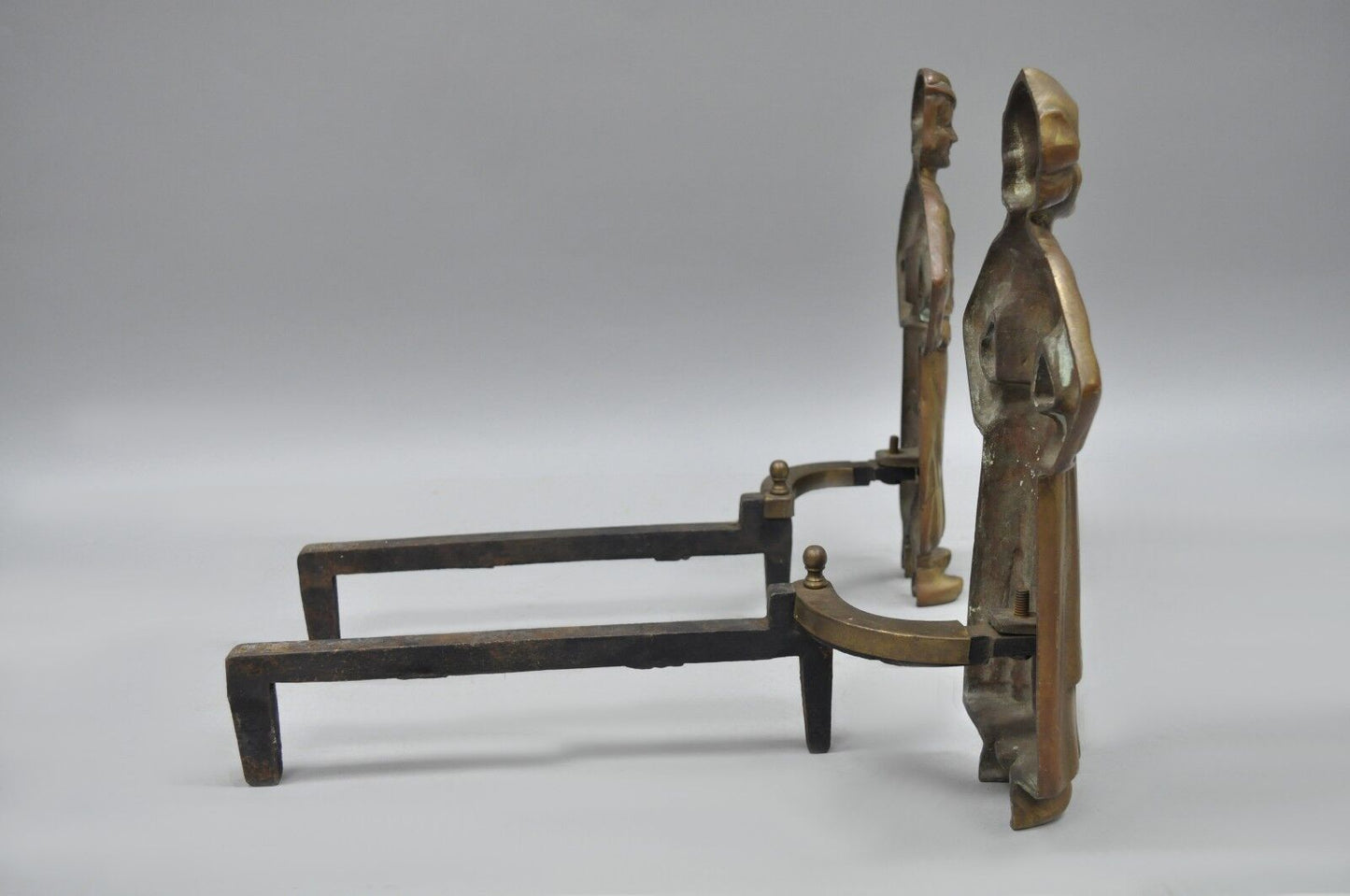 Antique Sheffield Dutch Boy and Girl Bronze & Cast Iron Fireplace Andiron - Pair