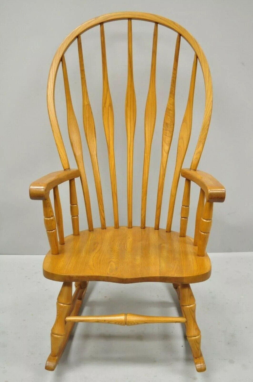 Vintage Oskar Huber Oak Wood Windsor Style Fan Back Rocker Rocking Chair