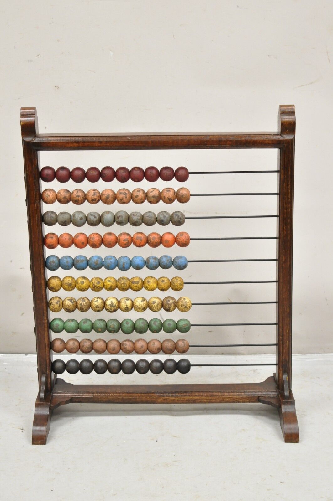 Large Vintage Mongolian Wooden Math Abacus with Painted Wooden Balls