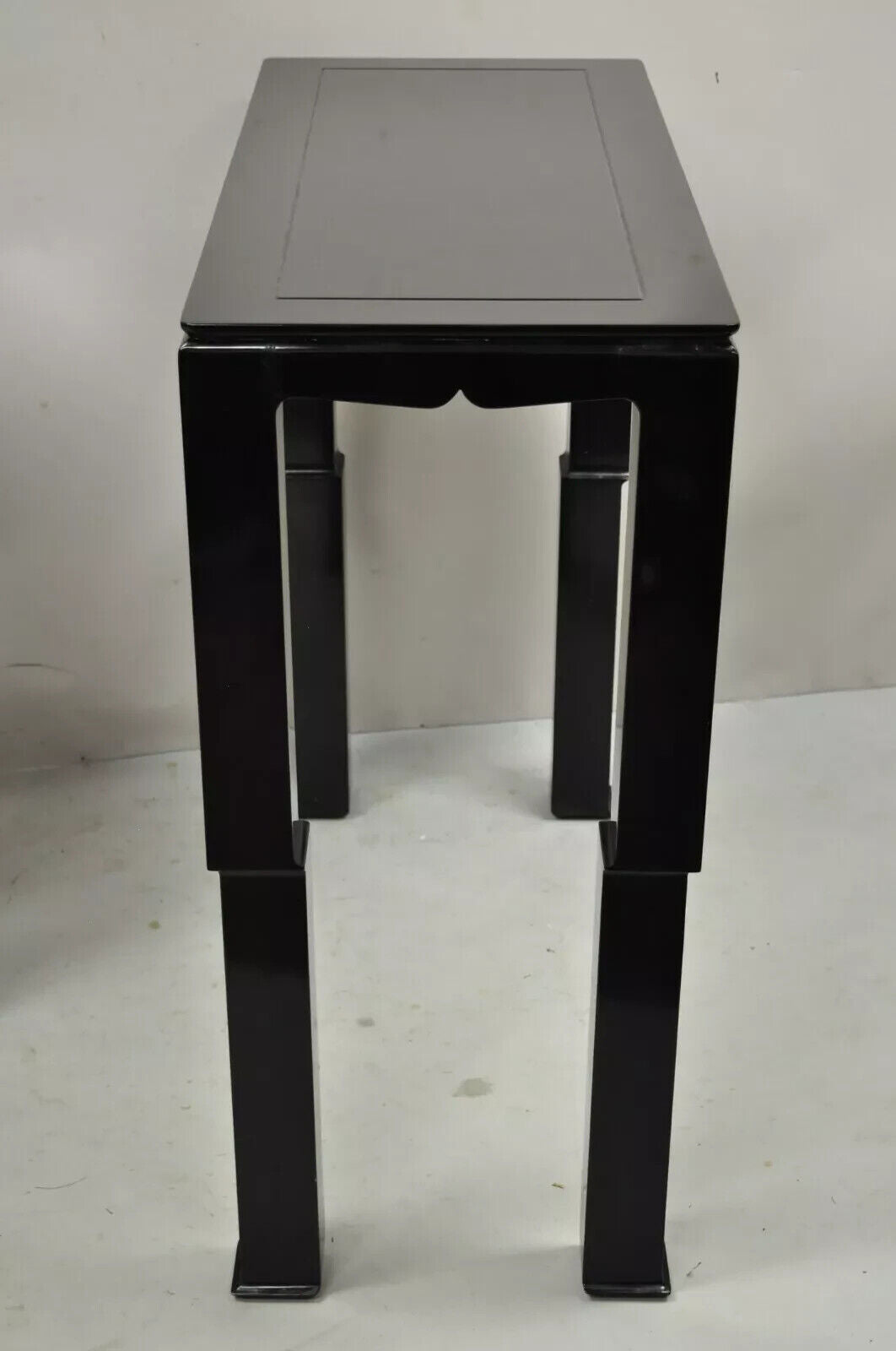 Chinese Ming James Mont Style Black Lacquer Sofa Hall Console Tables - Pair
