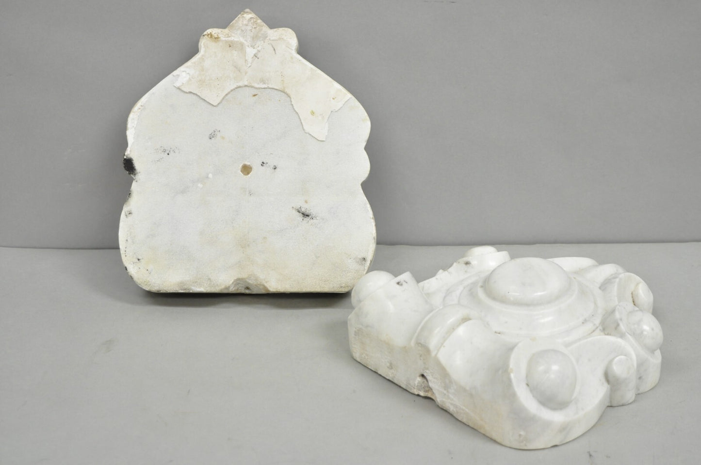 Antique Neoclassical Carved Marble Mantel Keystone Architectural Element - Pair