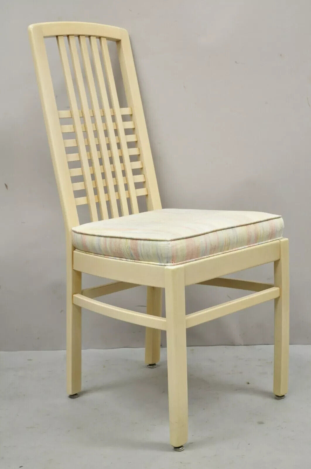 Vintage Postmodern Cream Lacquered Cross Slat Back Dining Side Chairs - Set of 6