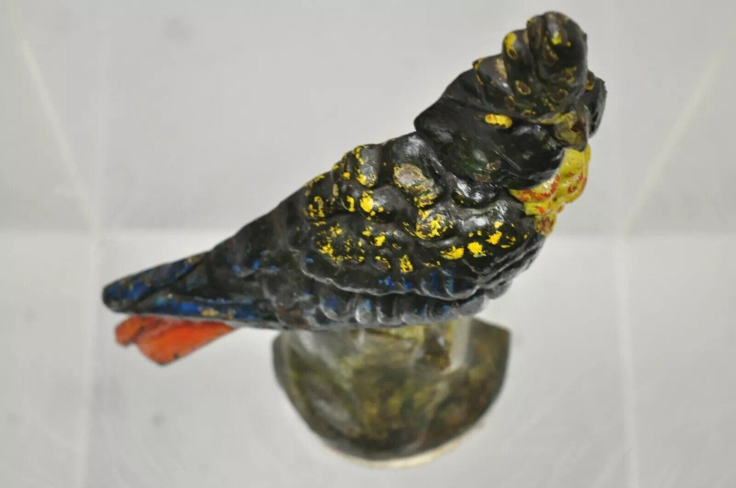 Antique Cast Iron Hand Painted 12" Cockatoo Parrot Figurine Doorstop Bookend