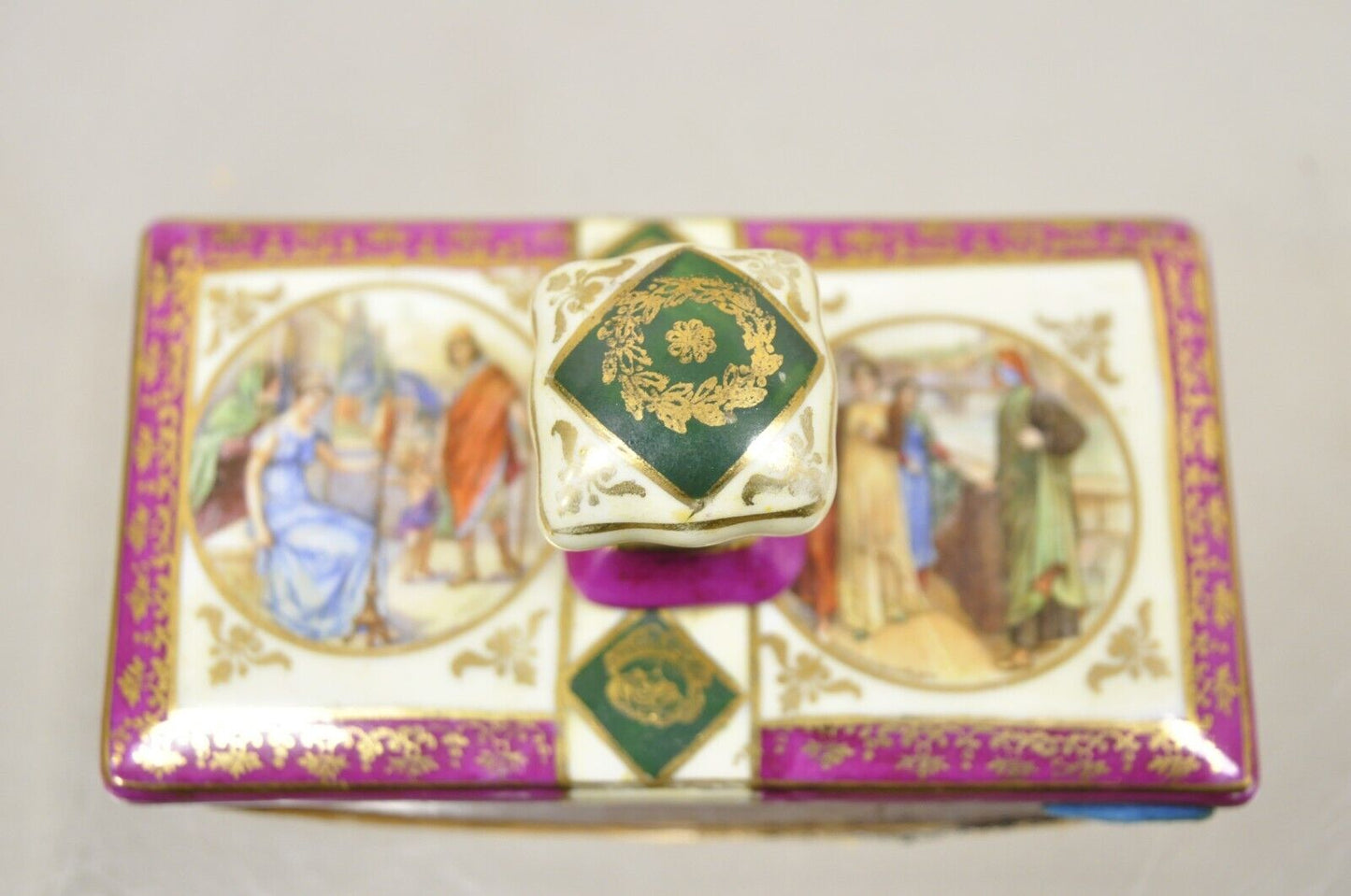 Antique Old Vienna Paris Porcelain Inkwell and Ink Blotter Desk Set - 2 Pc Set