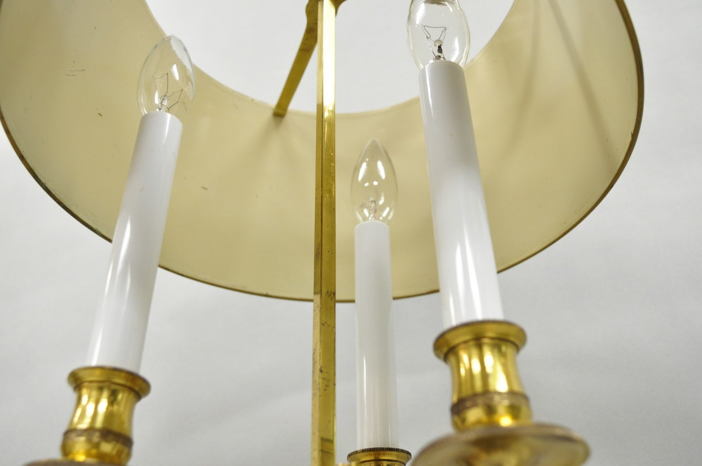 French Country Empire Brass Trumpet Arm Red Tole Shade Bouillotte Desk Lamp