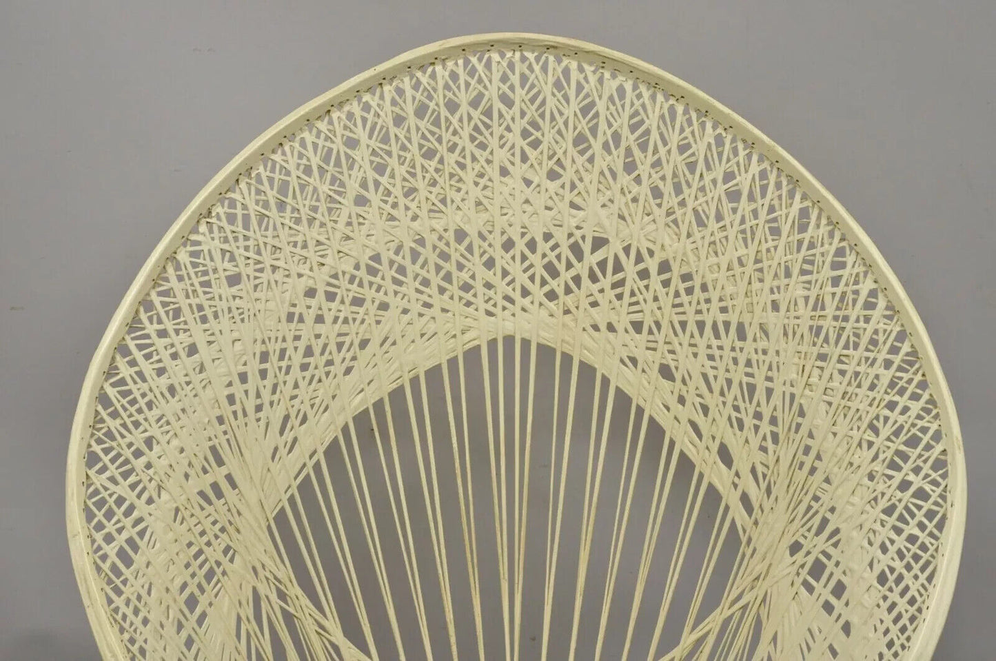 Russell Woodard Woven Spun Fiberglass Tall Fan Back Peacock Diamond Chair