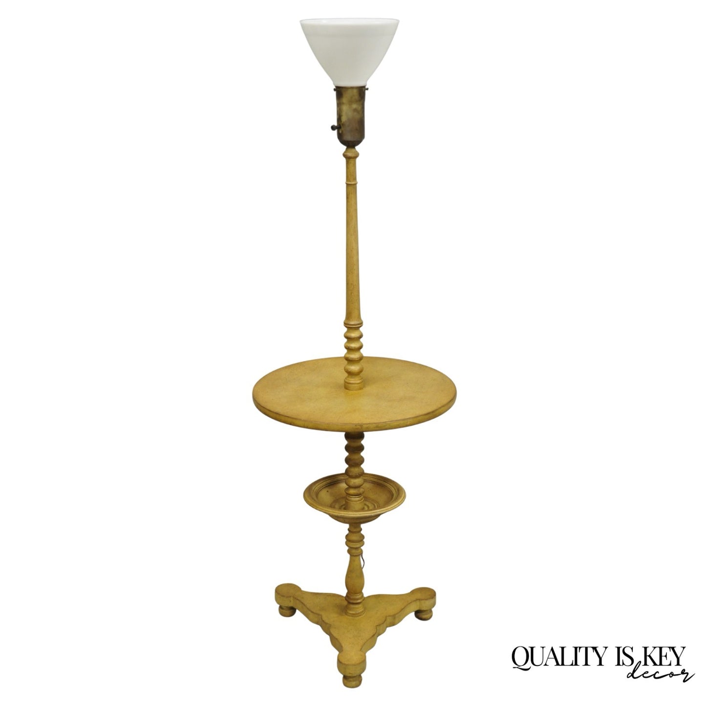 Vintage French Country Carved Wood Candlestick Tea Table Pedestal Floor Lamp