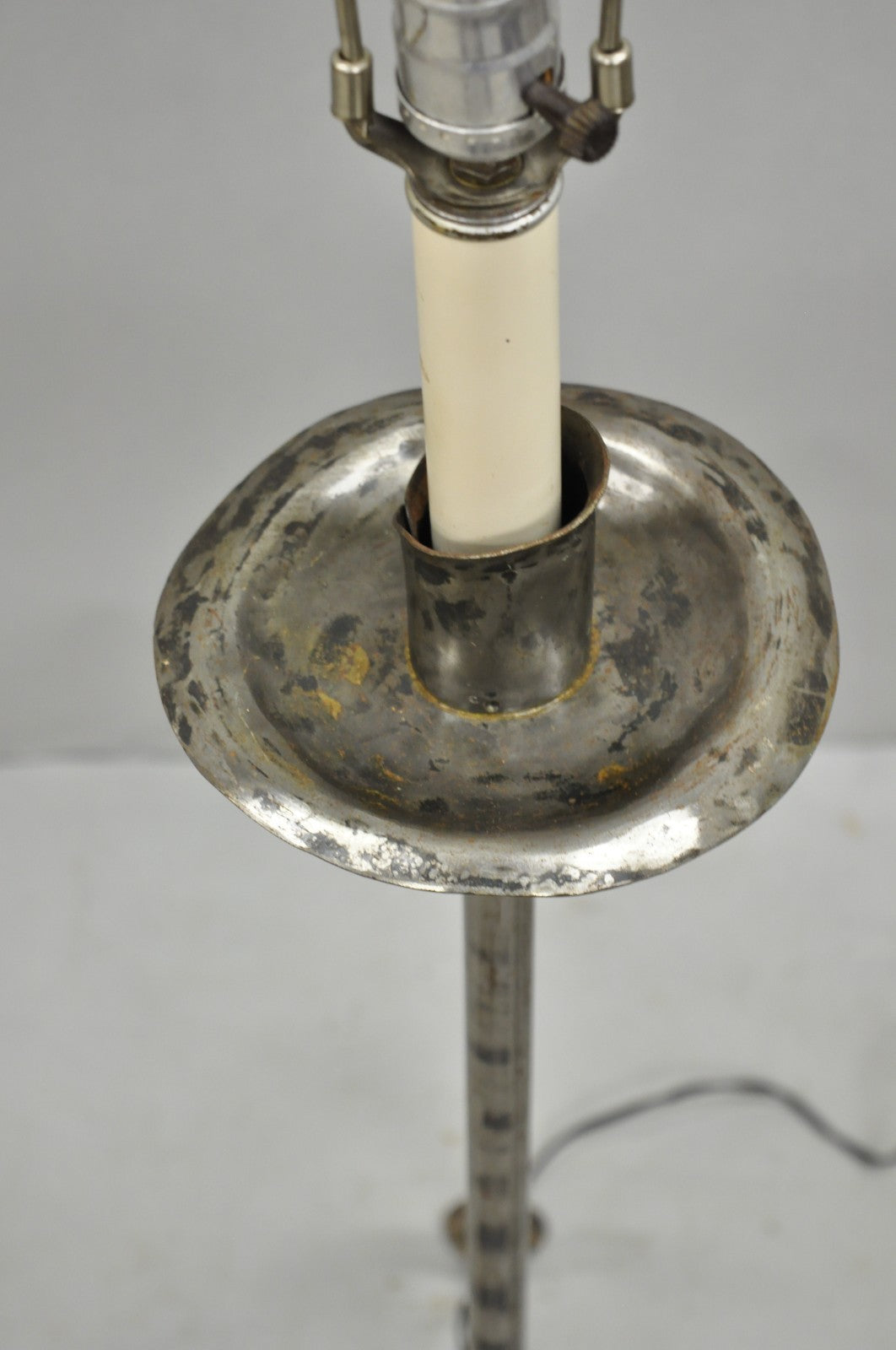 Vintage Spanish Gothic Hand Wrought Iron Candlestick Short Italian Floor Lamp
