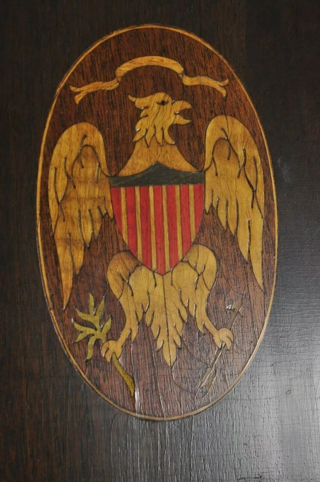 Antique Federal Sheraton Mahogany Eagle Shield Flag Inlay Tilt Top Lamp Table