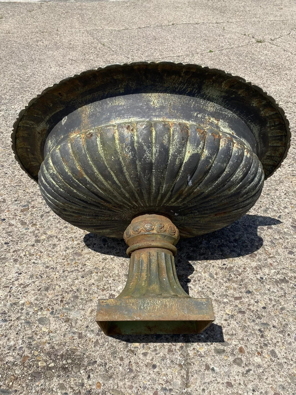 Vintage French Empire Large Cast Iron 42" Round Lion Urn Garden Planter on Base