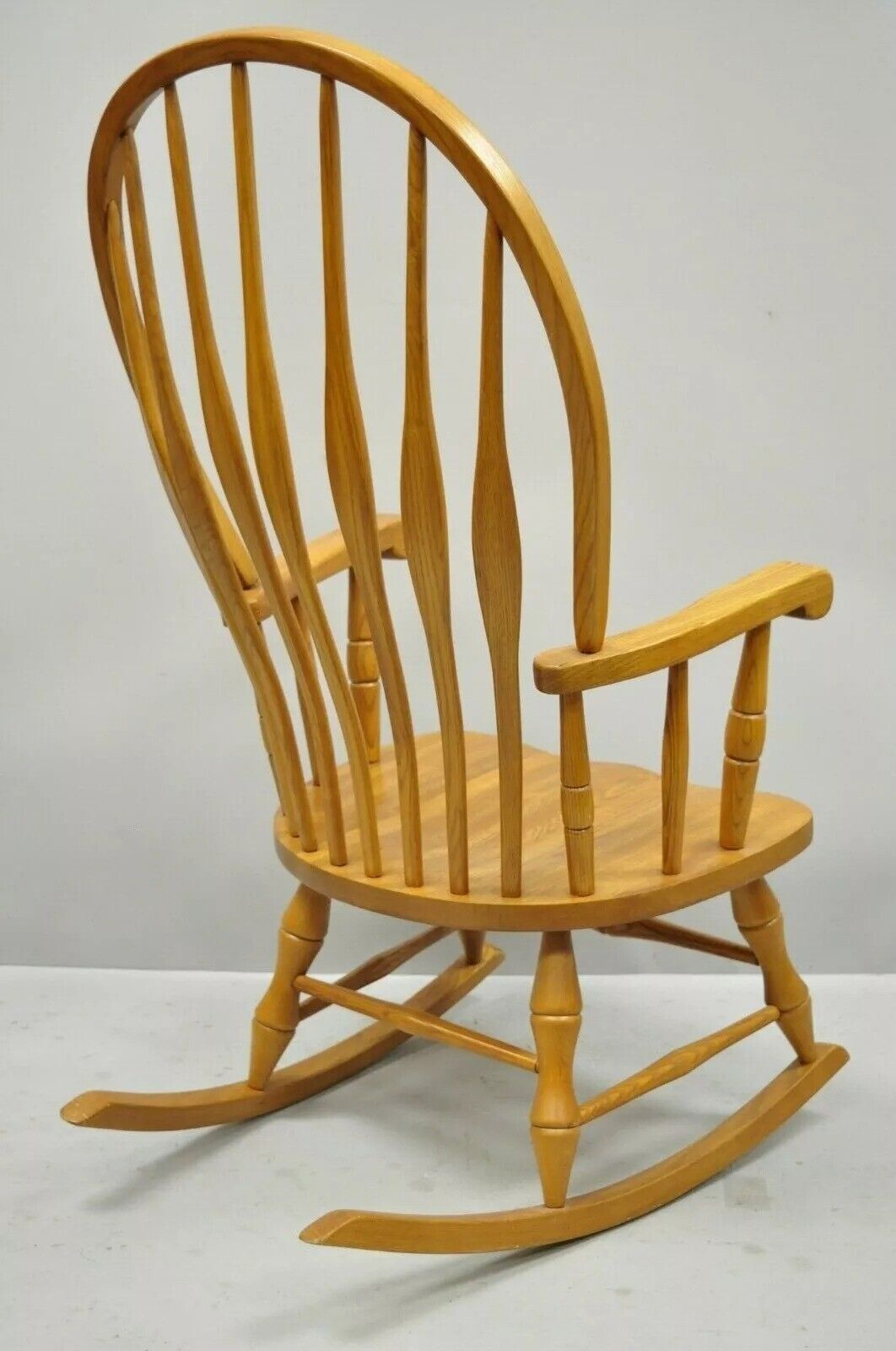 Vintage Oskar Huber Oak Wood Windsor Style Fan Back Rocker Rocking Chair
