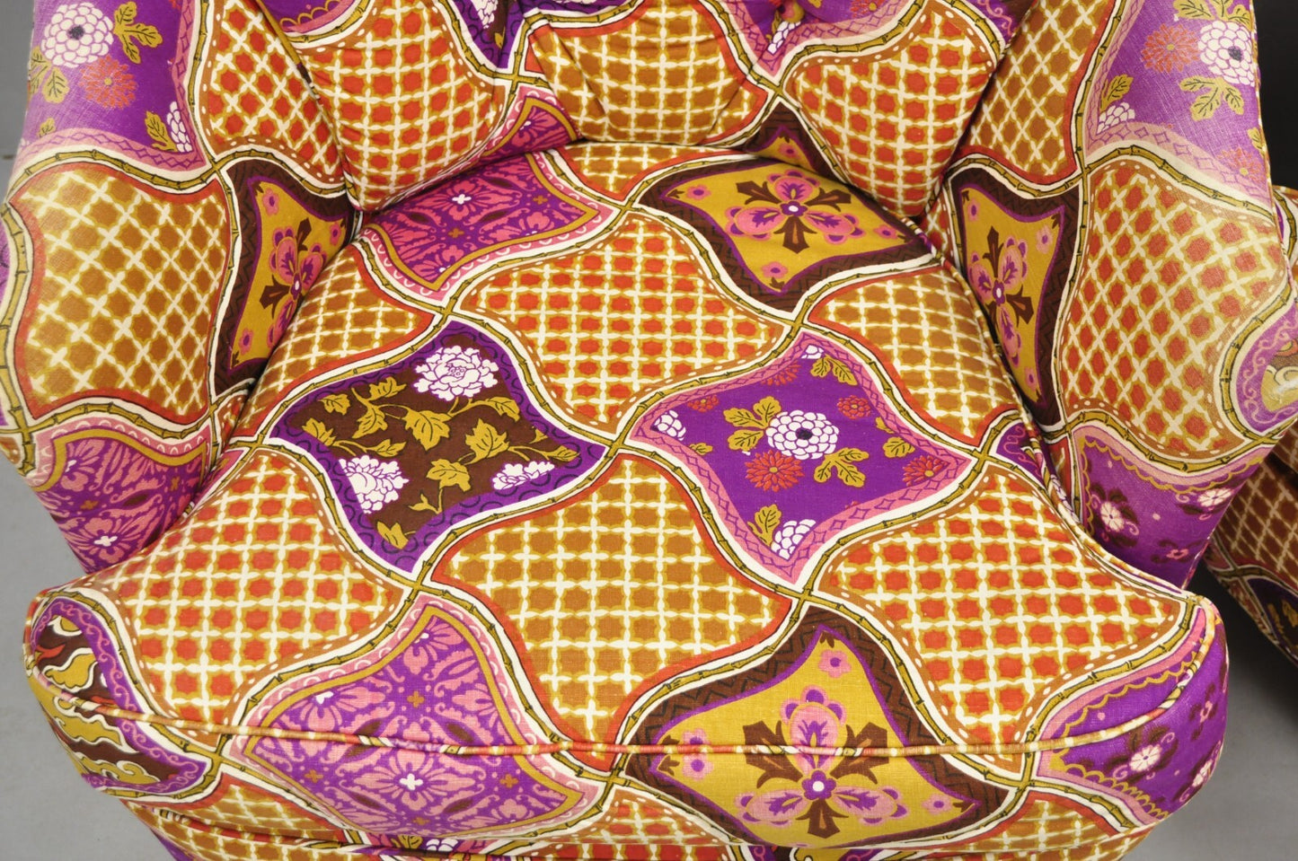 Vintage John Stuart Mid Century Modern Purple Barrel Back Club Lounge Chair Pair