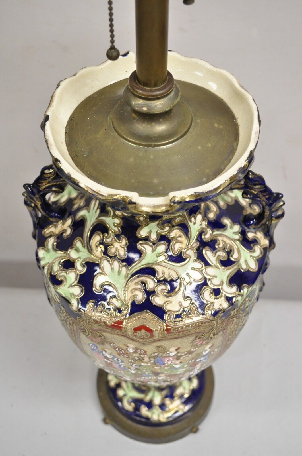 Antique Japanese Chinoiserie Blue Floral Porcelain "Wiseman" Large Table Lamp