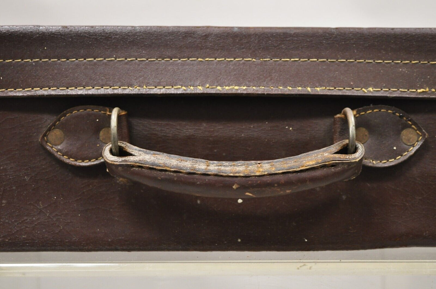 Antique Art Deco Brown Leather English 25" Luggage Travel Suitcase