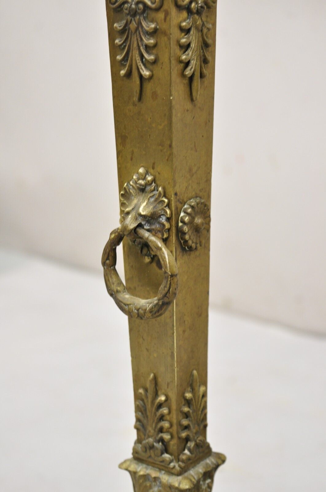 Antique French Empire Bronze Urn Finial Fireplace Andirons w/ Paw Feet - a Pair