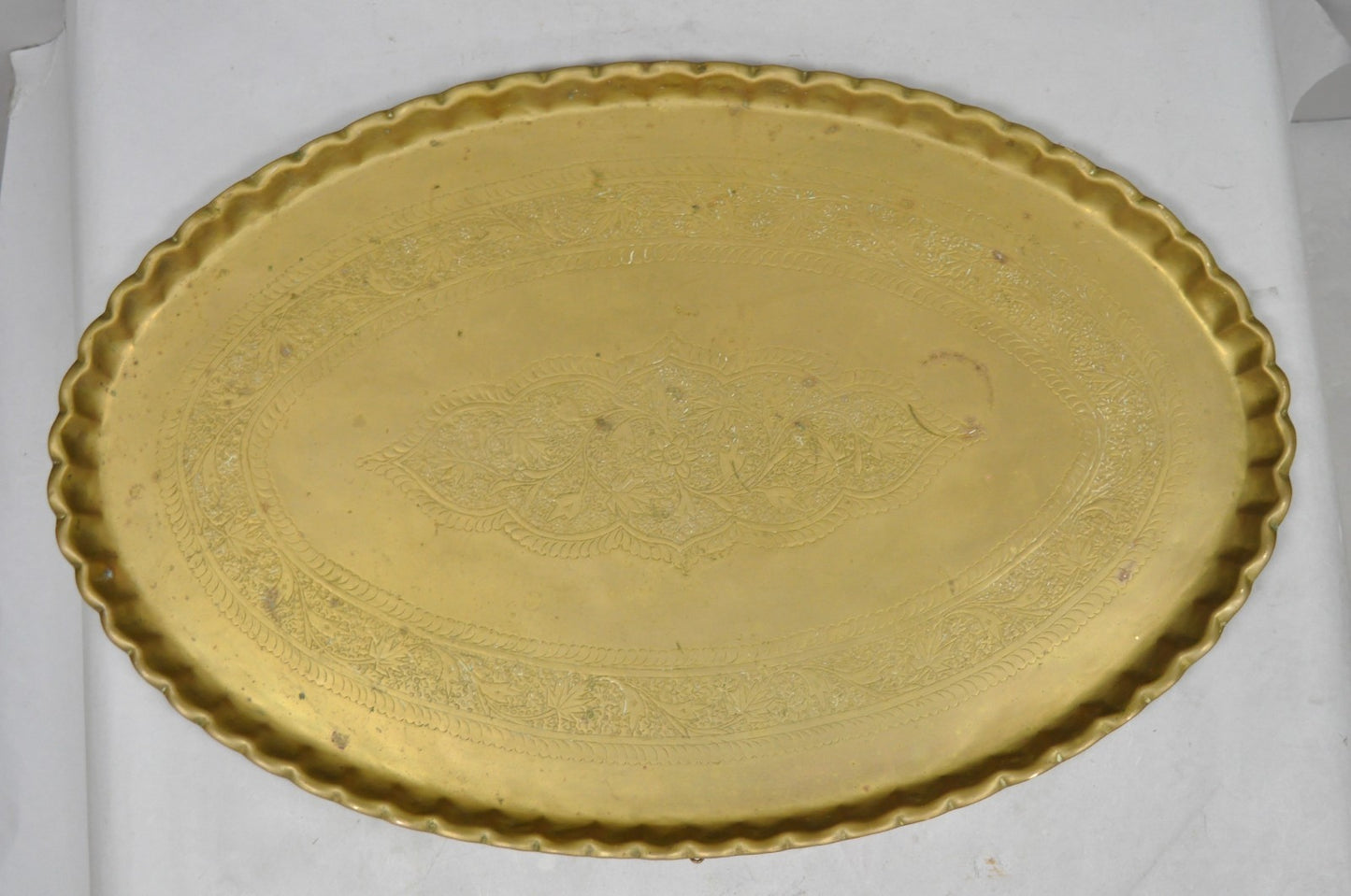 Vintage Moroccan Middle Eastern Solid Brass Large Oval Engraved 35" Tray Top