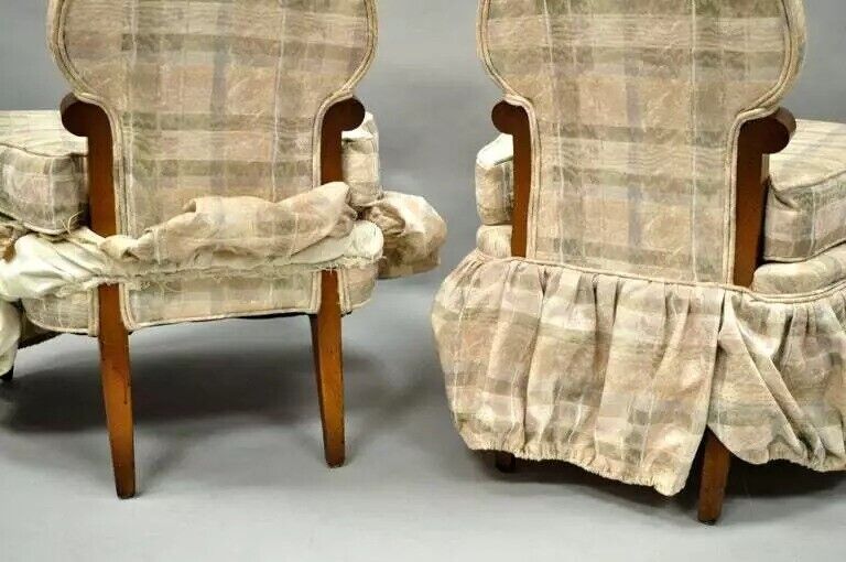 Hollywood Regency Dorothy Draper Style High Back Slipper Lounge Chairs - a Pair