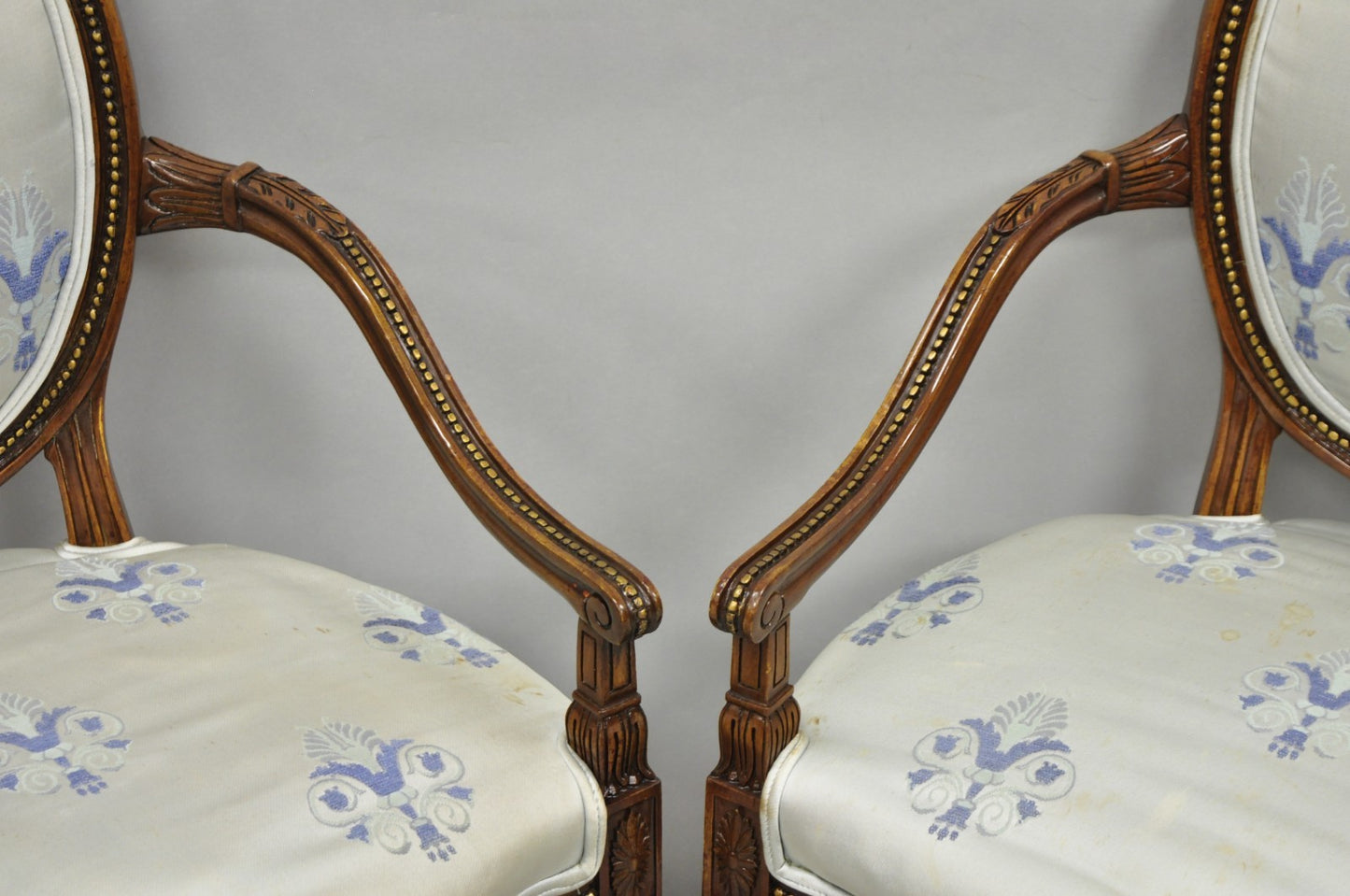 Italian Regency French Louis XVI Style Cherry Wood Oval Dining Chairs - Set of 6