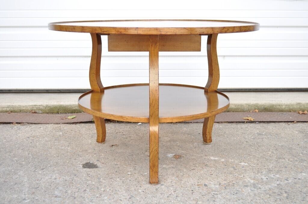 Vintage French Country Provincial Round Cherry Occasional Side Table w/ Drawer