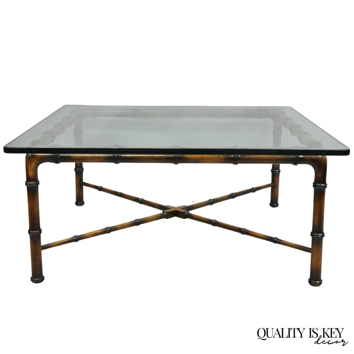 Vintage Hollywood Regency Chinese Chippendale Faux Bamboo Square Coffee Table