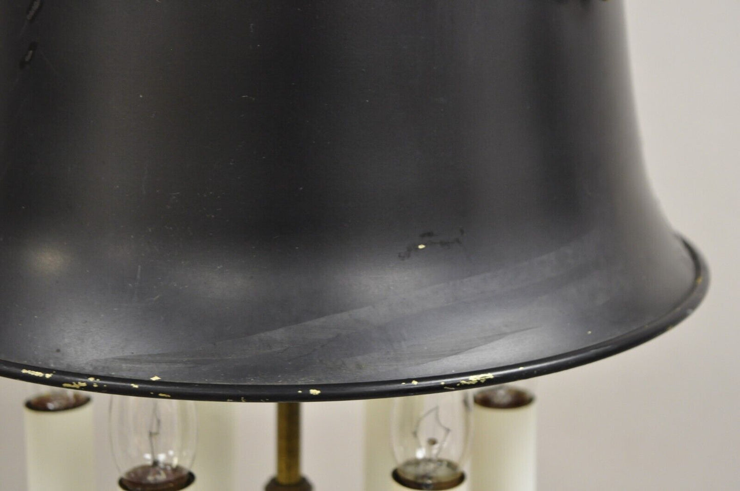 French Regency Tall Brass Candelabra Bouillotte Desk Lamp w/ Tole Metal Shade