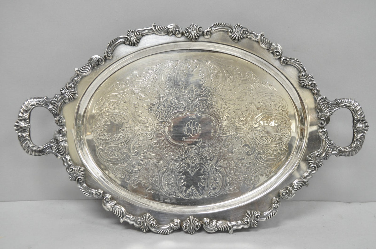 Vintage Sheffield Victorian Silver Plated Oval Platter Tray 25th Anniversary