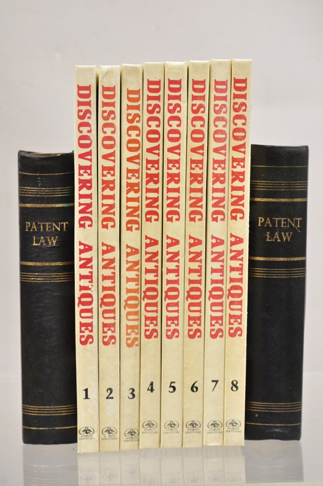 Vintage Italian Green Leather Bound "Patent Law" Faux Book Bookends (C) - Pair