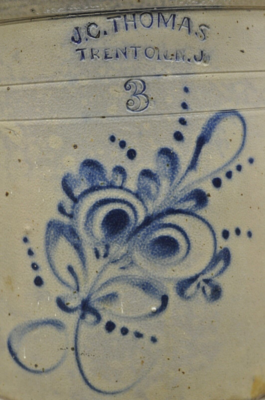 Antique J.C. Thomas Trenton NJ 3 Gallon Stoneware Crock Pot Cobalt Blue Flower