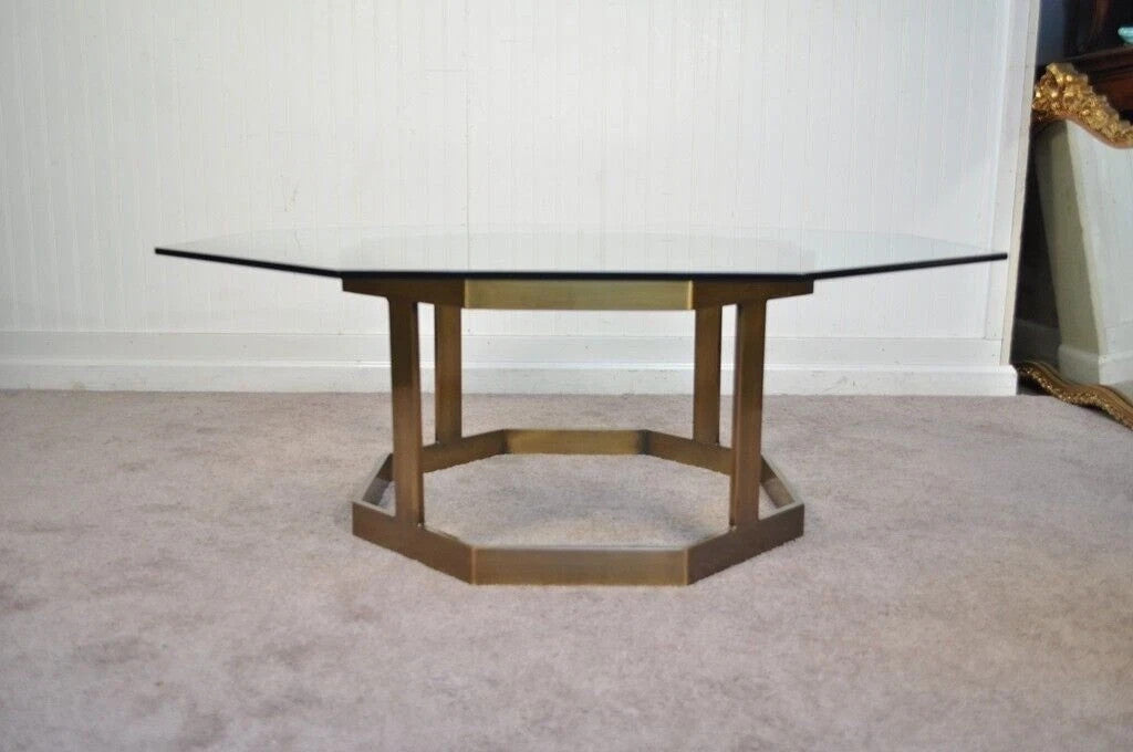 Vintage Mastercraft Hollywood Regency Brass & Octagonal Glass Coffee Table