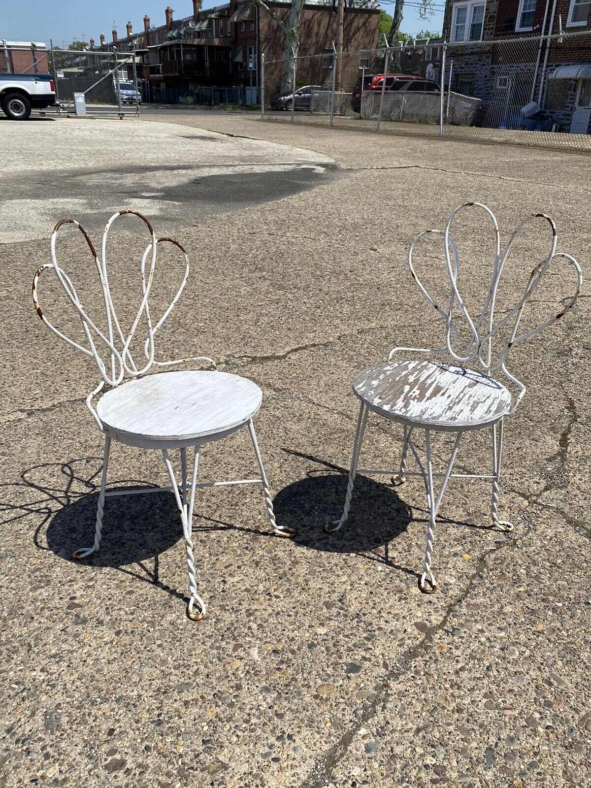 Antique French Bistro Twisted Wrought Iron Ice Cream Parlor Chairs - a Pair