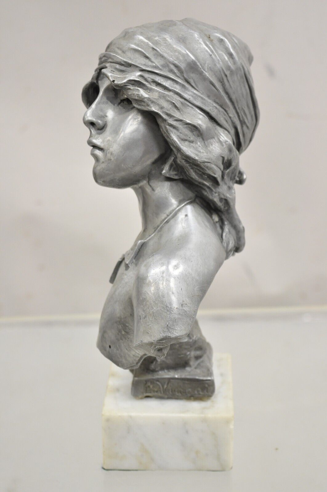 Antique Emmanuel Villanis "Saida" Pewter Clad Female Bust Sculpture Statue