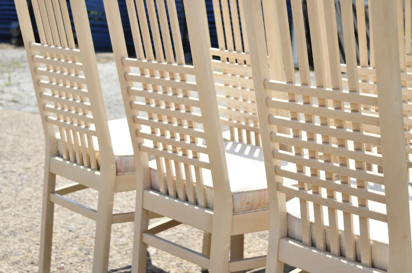 Vintage Postmodern Cream Lacquered Cross Slat Back Dining Side Chairs - Set of 6