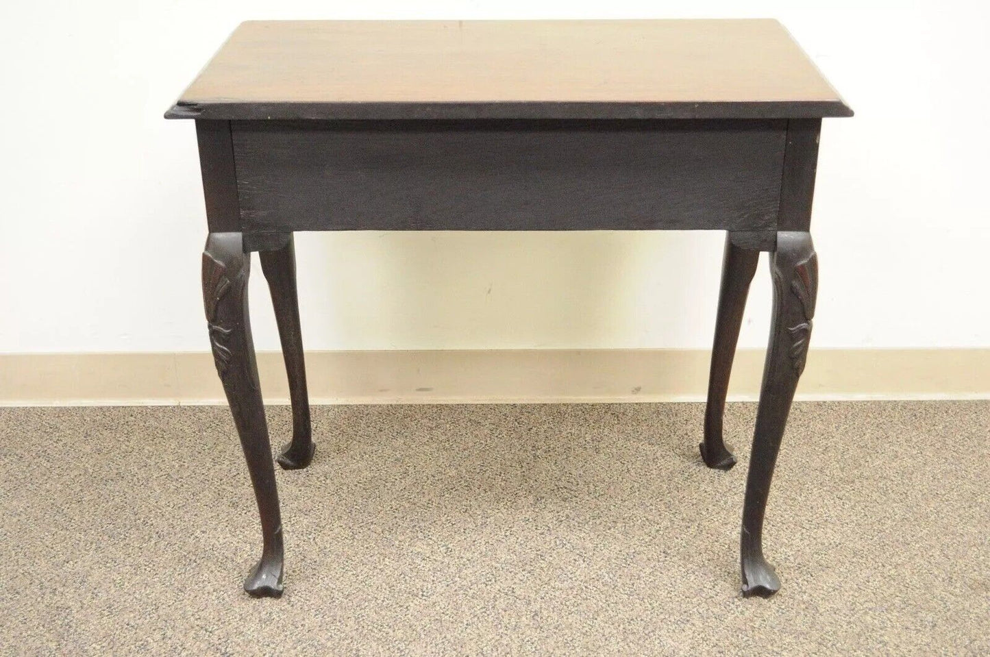 Antique English Georgian Queen Anne Shell Carved Mahogany Console Hall Table